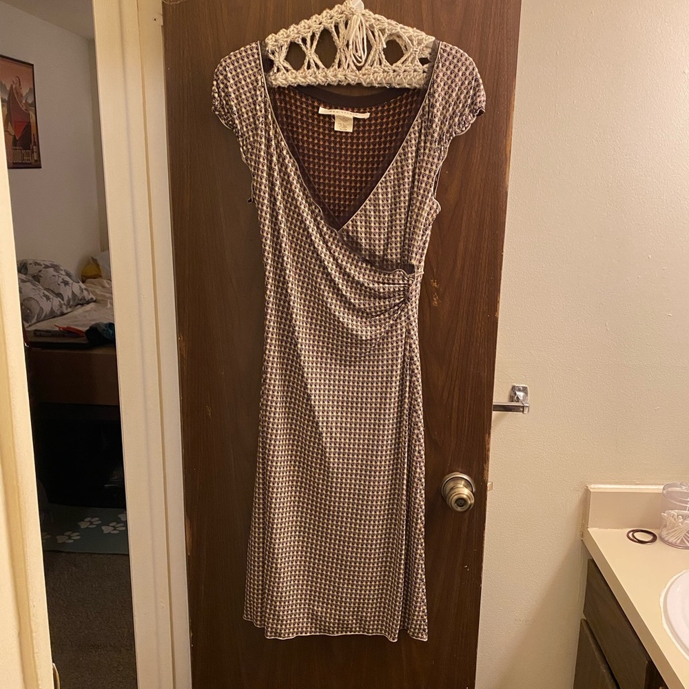 Max Studio Brown Wrap Dress Midi Length Size XS